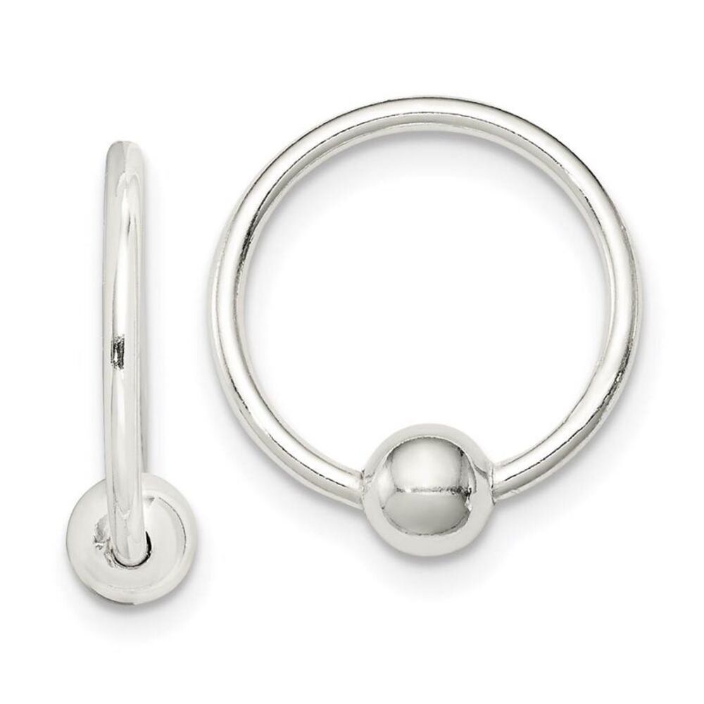 Ball Round Endless Hoop Earrings in Sterling Silver - 15mm (9/16 in)